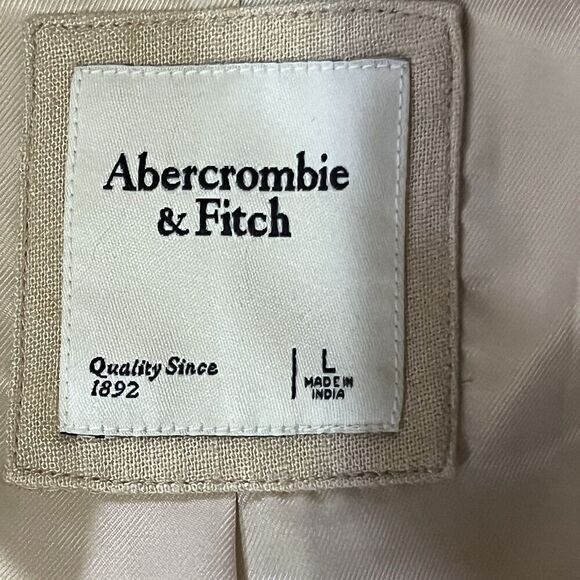 Abercrombie & Fitch Womens Size L Beige Linen Blend Cropped Blazer Jacket - Picture 4 of 4